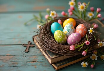 Vintage Easter Nest with Bible Cross