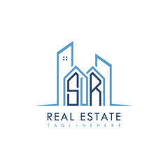 initial monogram logo for real estate With building and home shape creative design.
