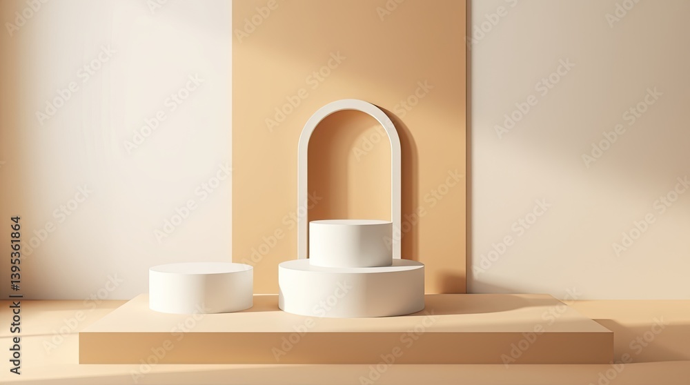 Poster a modern studio with minimalist platforms and architectural elements