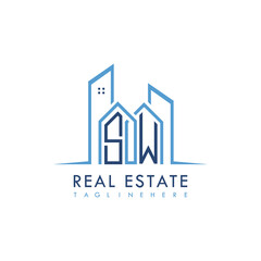 initial monogram logo for real estate With building and home shape creative design.
