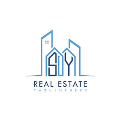 initial monogram logo for real estate With building and home shape creative design.

