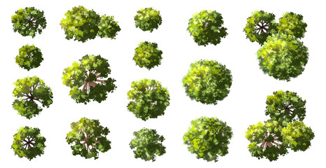 set of green leaves, Vertor set of green tree,plants top view for landscape plan,schematic layout,eco environment concept design,watercolor greenery illustration