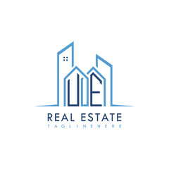 initial monogram logo for real estate With building and home shape creative design.
