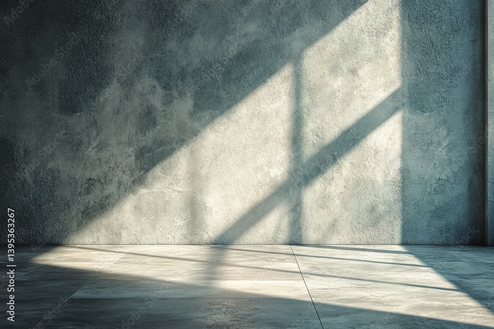 Poster sunlight casting shadows on empty concrete room wall and floor