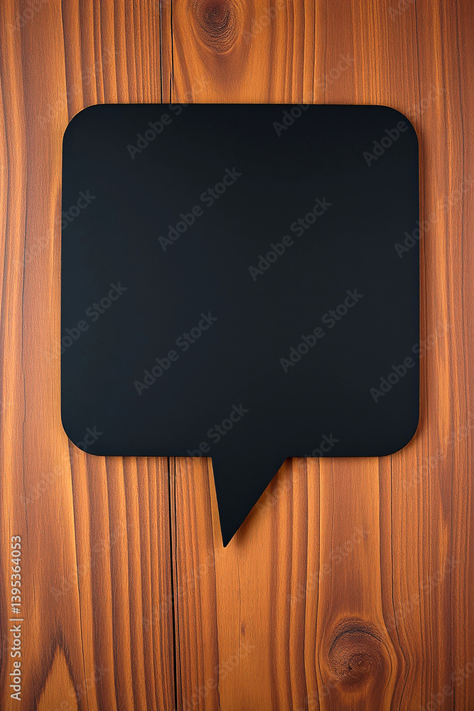 Poster black speech bubble on wooden background. message box concept with brown wood. simple communication 