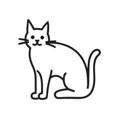 A delightful black and white line art illustration of a cat lounging and standing upright. The thick black lines and bold outlines create a simple yet engaging design
