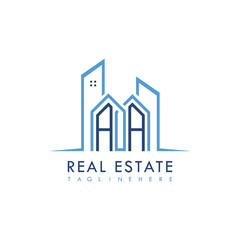 initial monogram logo for real estate With building and home shape creative design.
