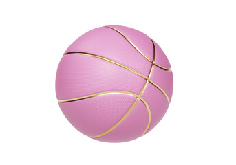 Pink basketball ball with golden lines, transparent background