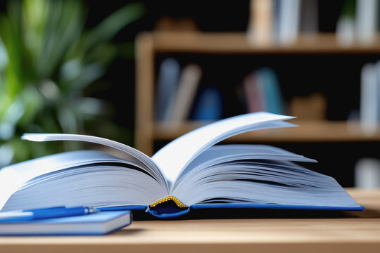 A simple book resting on a wooden table with a cozy atmosphere for studying and learning