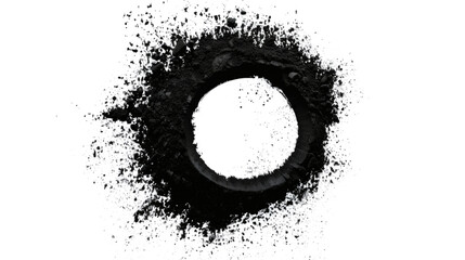 Black powder in a circular shape with a hole in the center isolated on white background