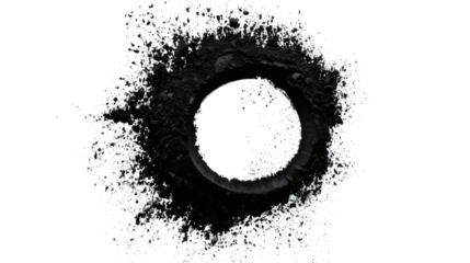 Black powder in a circular shape with a hole in the center isolated on white background