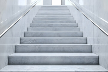 A sleek, minimalist marble staircase leads upwards, emphasizing elegance and modern design in architectural space.