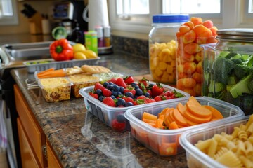 Obraz premium school lunch on a kitchen counter top