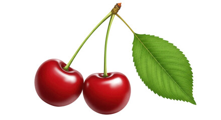 Isolated Two Cherries with Leaf