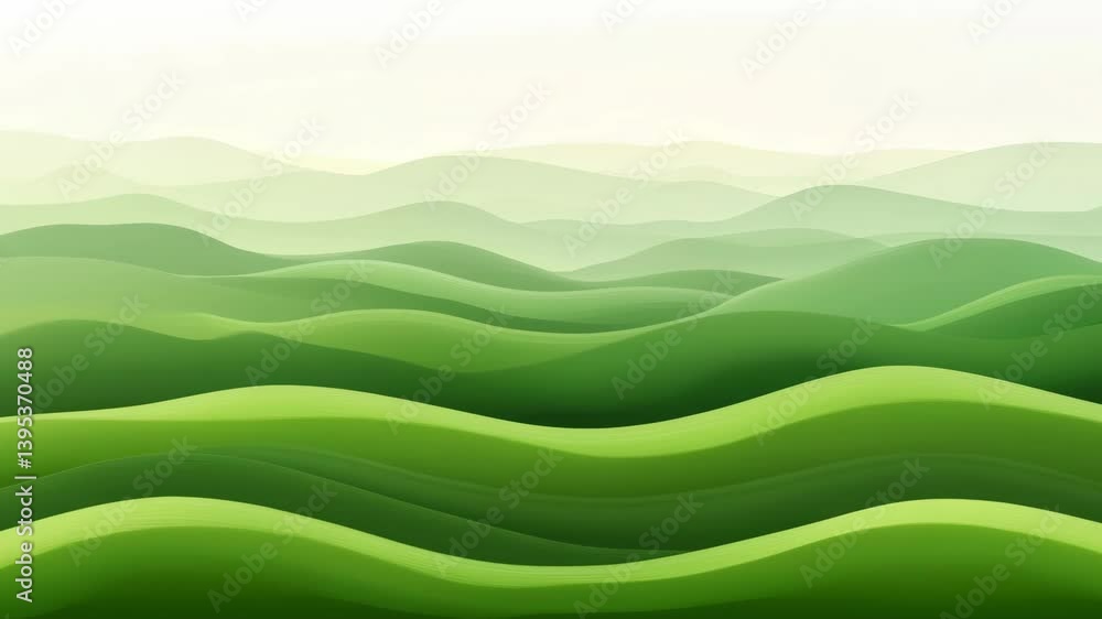 Poster a peaceful green landscape features undulating hills with soft curves and gentle light creating a ca