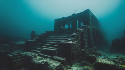Sunken city secrets: enigmatic architecture of the depths. Submerged Lore. Illustration