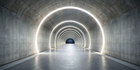 Fototapeta premium Abstract Modern Architectural Tunnel with Circular Neon Lighting
