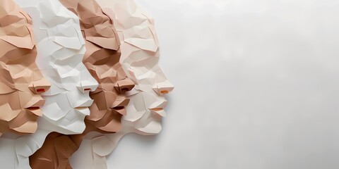 Paper silhouettes of people's heads with different skin colors on a white background. Diversity concept.