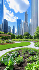 Fototapeta premium Expansive urban park with lush greenery and walking paths creating a community space for leisure and recreation