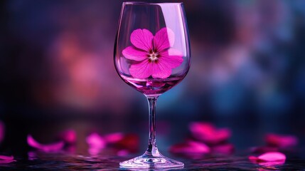pink flower in wine glass