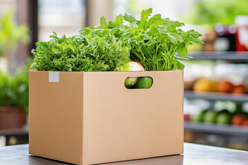 Colorful box of fresh vegetables ready for delivery from grocery subscription services for health-conscious consumers