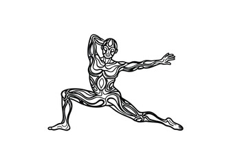 Obraz premium Silhouette of a person in a complex or fluid yoga isolated on a white background