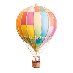 Fototapeta premium Colorful hot air balloon with wicker basket on a transparent background Concept of travel, adventure, and celebration