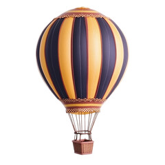 Fototapeta premium Vintage hot air balloon with yellow and black stripes on a transparent background Concept of travel, adventure, and vintage style