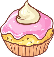 Pink cupcakes, very sweet candies.