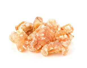  fried pork rind , pork rind, pork scratching , pork crackling isolated on white