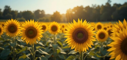 Obraz premium Golden Sunflower Glory A Sunny Landscape of Sunflowers Facing the Light