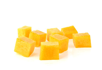 Mango cubes. Isolated on a white background.
