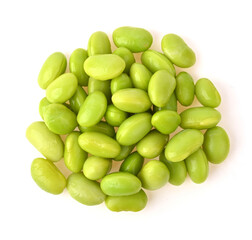  green soybeans , Edamame seeds isolated on white background. top view