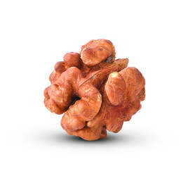 bunch of peeled walnuts isolated on a white background.