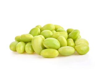 Green soy beans seeds isolated on white background.