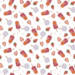 seamless pattern of ice cream and strawberries, design for textiles