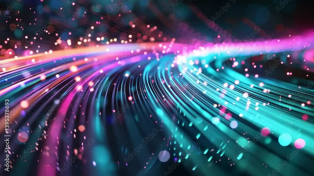 Poster vibrant abstract background flowing lines of light and colorful particles creating energy and moveme