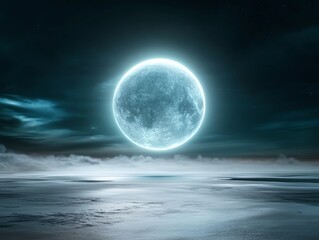 A surreal moon orbiting a larger solarblade hybrid energy core