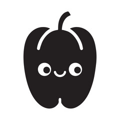 A cute pepper icon silhouette in a vector style with a white background. The pepper is smiling and has big eyes.