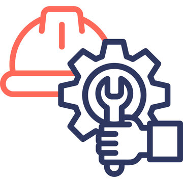 red helmet, blue gear, wrench, hand clip art preview