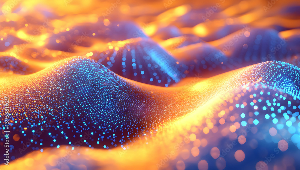 Poster a digital background featuring an orange and blue gradient, with sparkling lights creating bokeh eff