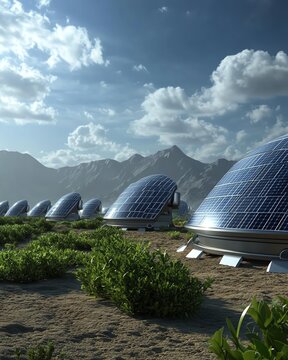 Robotic turbines harvesting solar power in a surreal alien environment, nextgen energy source