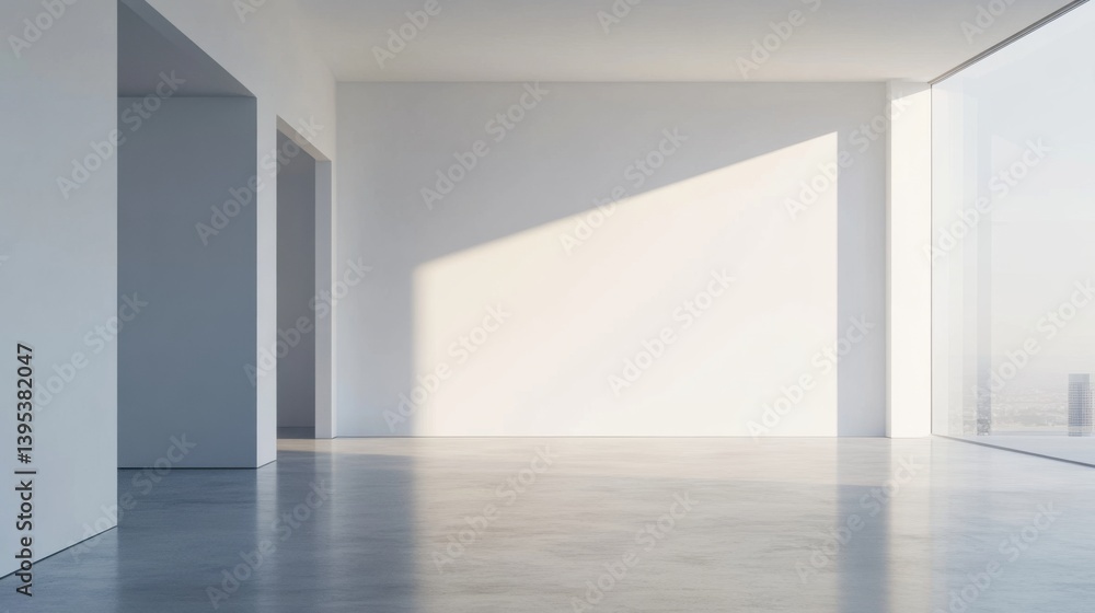 Poster modern empty room with large window and concrete floor