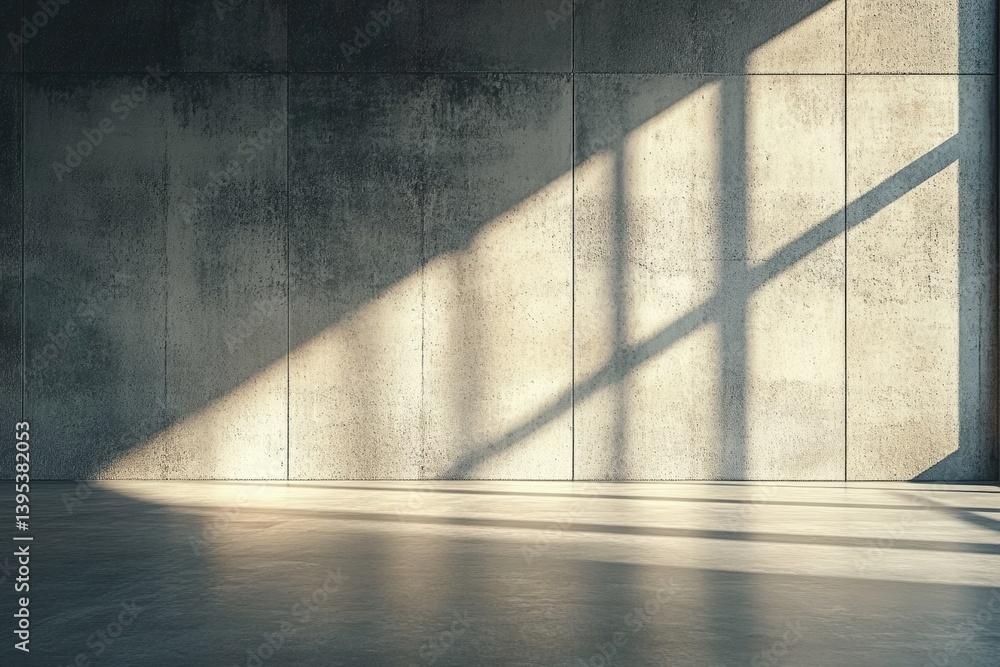 Aufkleber sunlight casting shadows on empty concrete room wall and floor