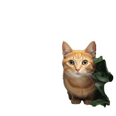 Obraz premium Playful cat among leaves indoor setting cutout background vibrant environment close-up view feline concept