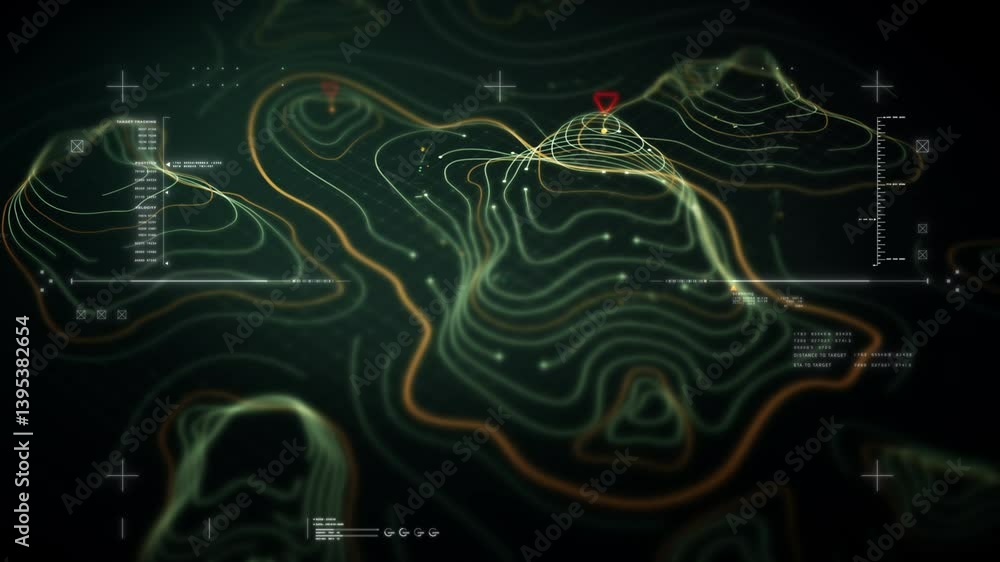 Poster Futuristic Holographic Terrain environment, geomorphology, topography loop motion graphic user interface head up display screen