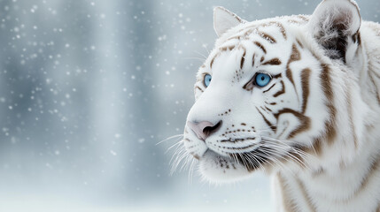 A Majestic White Tiger Standing in Snowfall