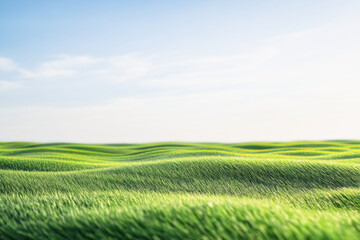 Obraz premium Rolling green hills under a bright sky evoke tranquility and nature's calming beauty in landscape