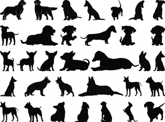 Dogs Eps, Vector Dogs Silhouettes File Black and White