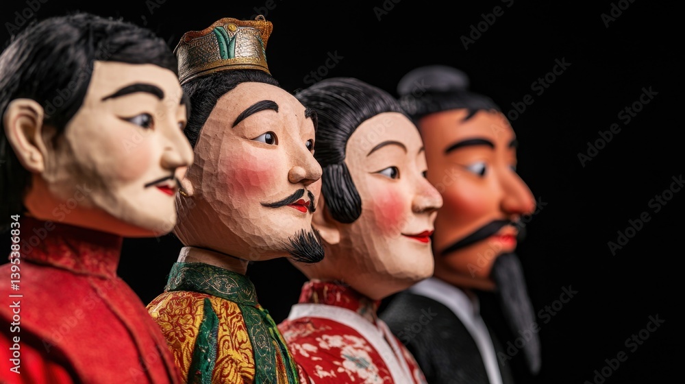 Poster puppet making concept, diverse puppet styles displayed side by side showcasing cultural artistry and